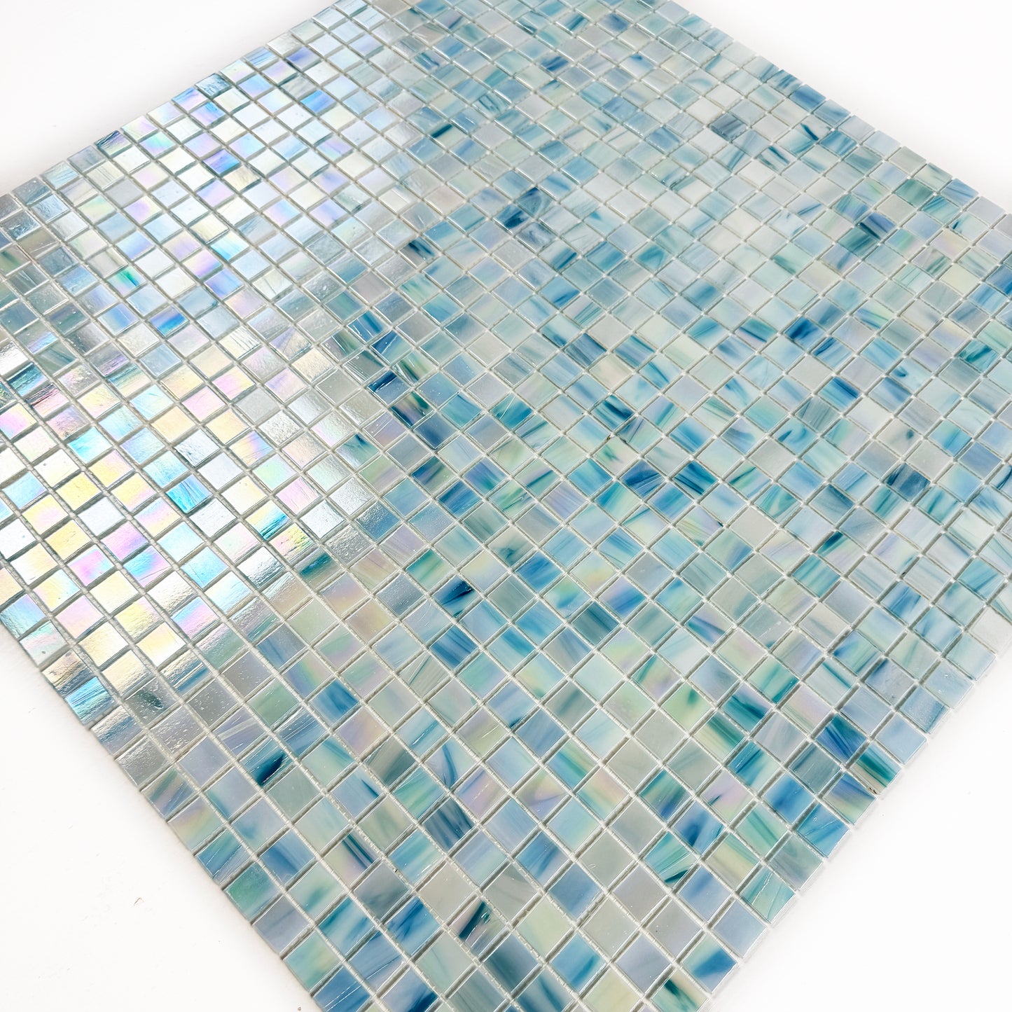 Glacial Artistry Series Nile Blue & Tiffany Blue & Cream White Mixed Hot Melt Glass Mosaic