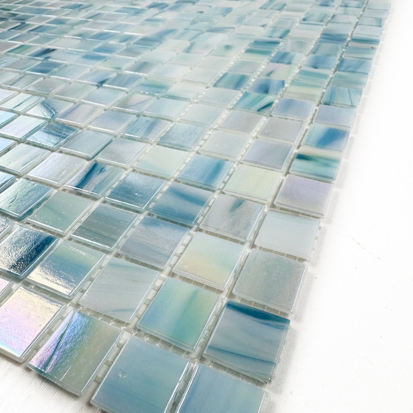 Glacial Artistry Series Nile Blue & Tiffany Blue & Cream White Mixed Hot Melt Glass Mosaic