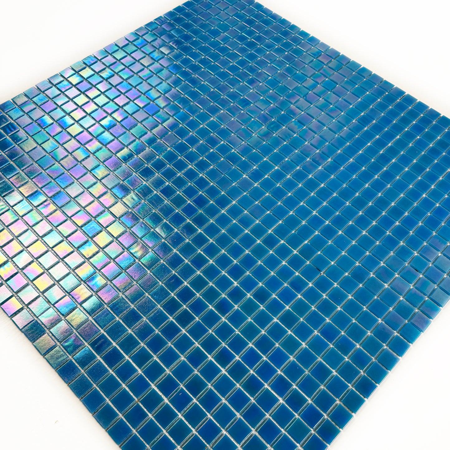 Glacial Artistry Series Cyan Blue Iridescent Hot Melt Glass Mosaic