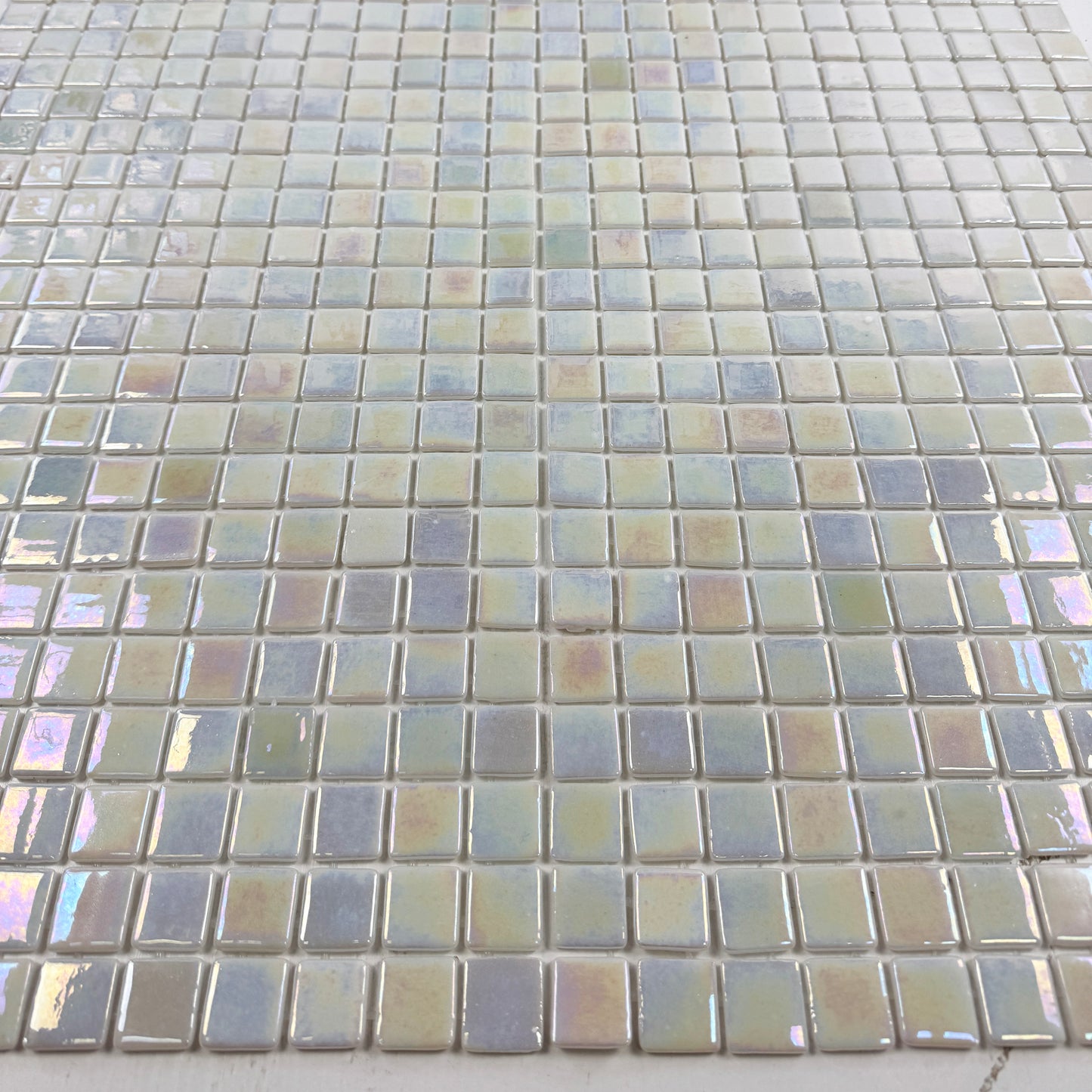 European Mosaic Series White Iridescent Recycled Glass Mosaic