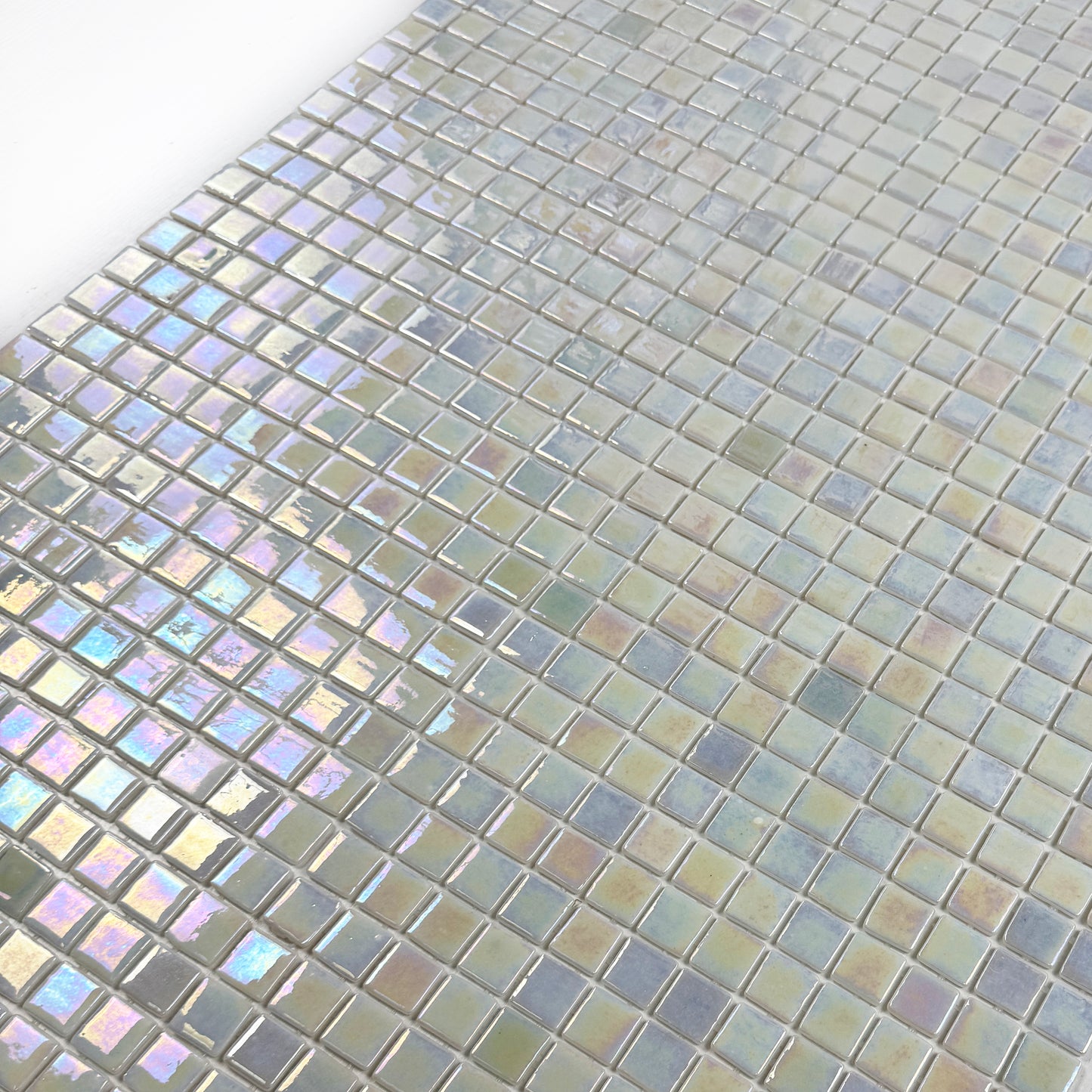 European Mosaic Series White Iridescent Recycled Glass Mosaic