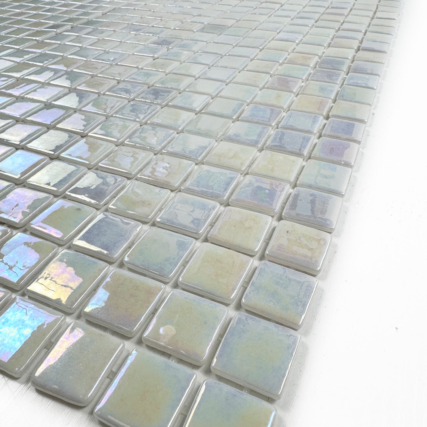 European Mosaic Series White Iridescent Recycled Glass Mosaic