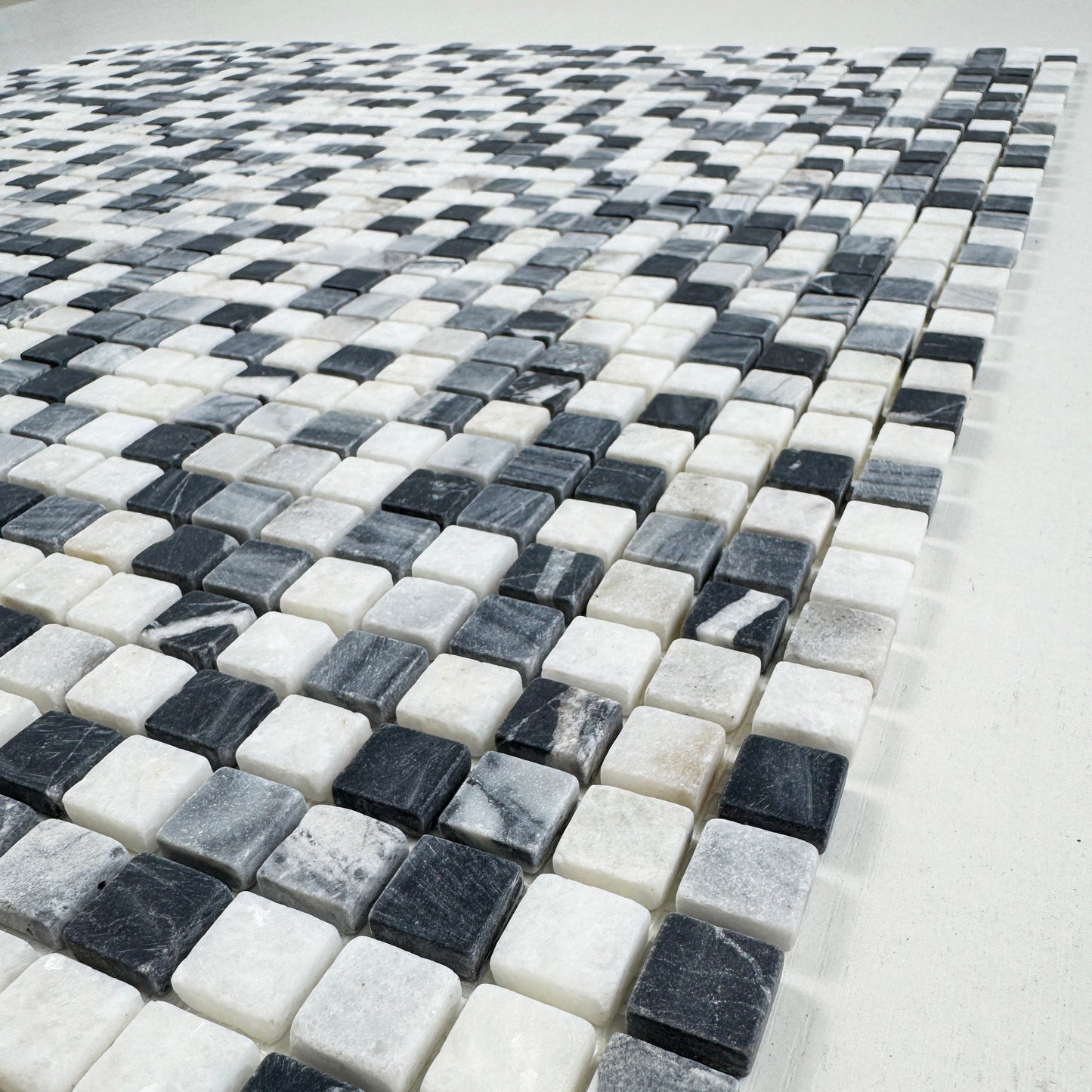 Barcelona Earth Series White & Lava Grey & Charcoal Grey Mixed Honed Random Pattern Square Marble Mosaic