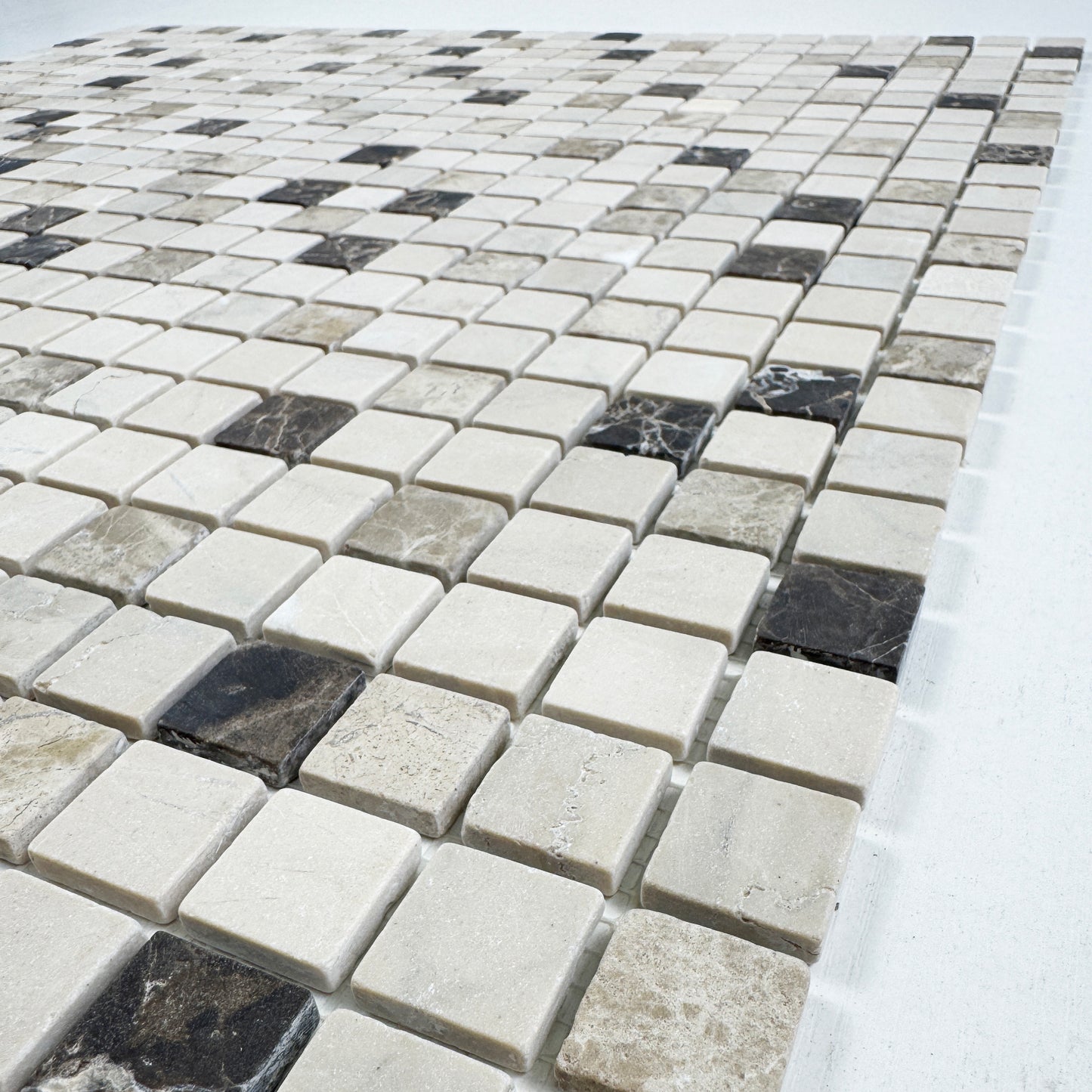 Barcelona Earth Series Dark Emperador & Light Emperador & Cream Marfil Mixed Polished Random Pattern Square Marble Mosaic