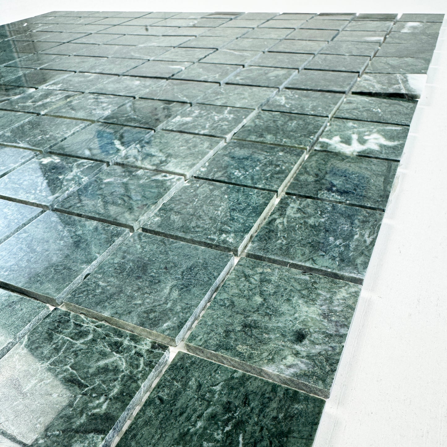 Verde Alpi Series Dark Green Polished Square Marble Mosaic