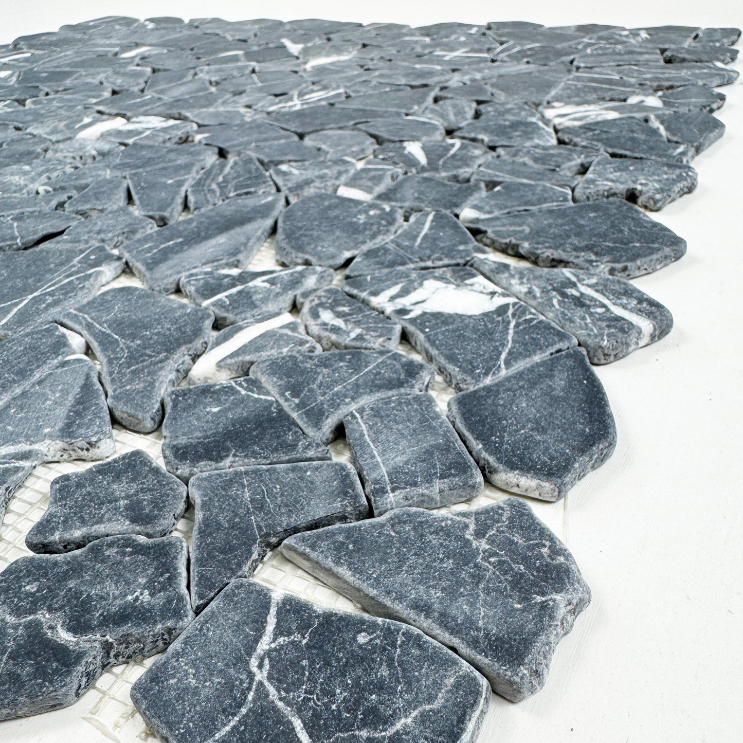 Seville Stone Series Black Marquina Honed Irregular Shape Marble Mosaic
