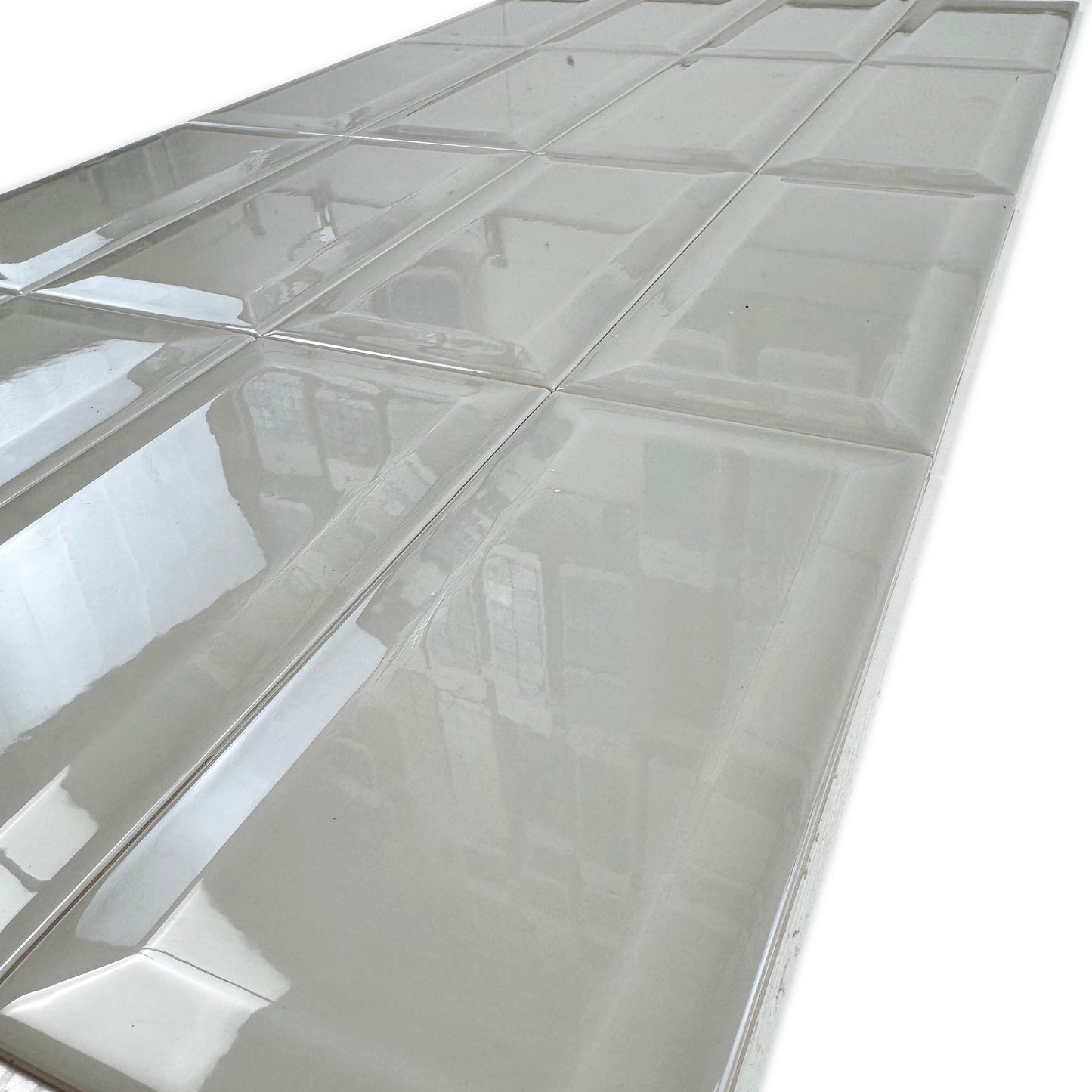 Urban Luxe Series Light Grey Glossy Beveled Edge Ceramic Tile