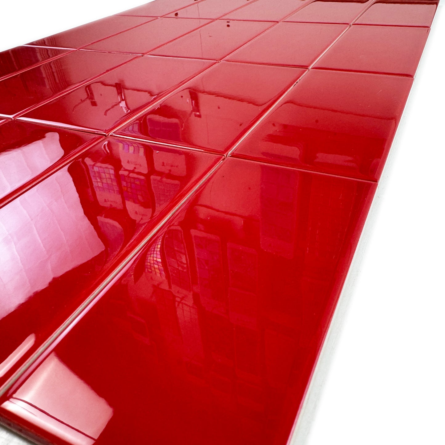 Urban Luxe Series Red Glossy Beveled Edge Ceramic Tile