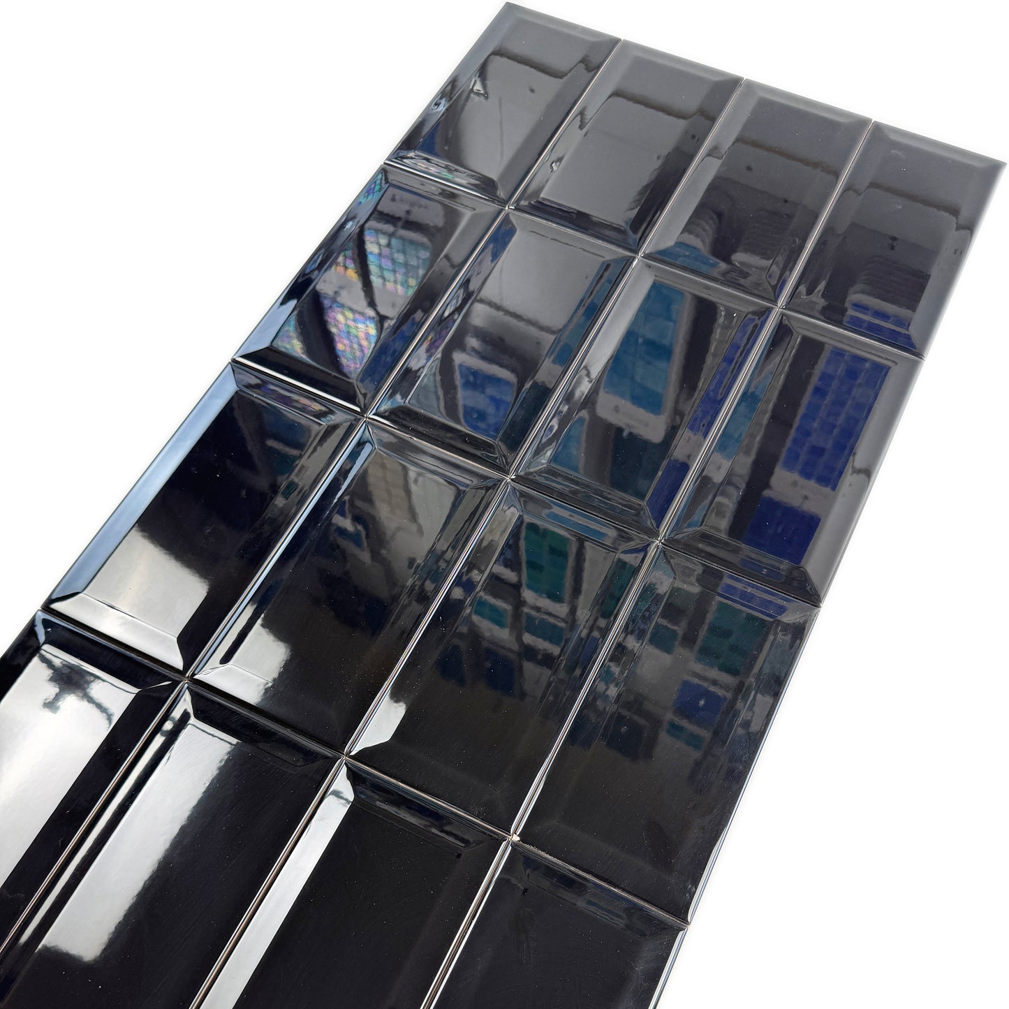 Urban Luxe Series Black Glossy Beveled Edge Ceramic Tile