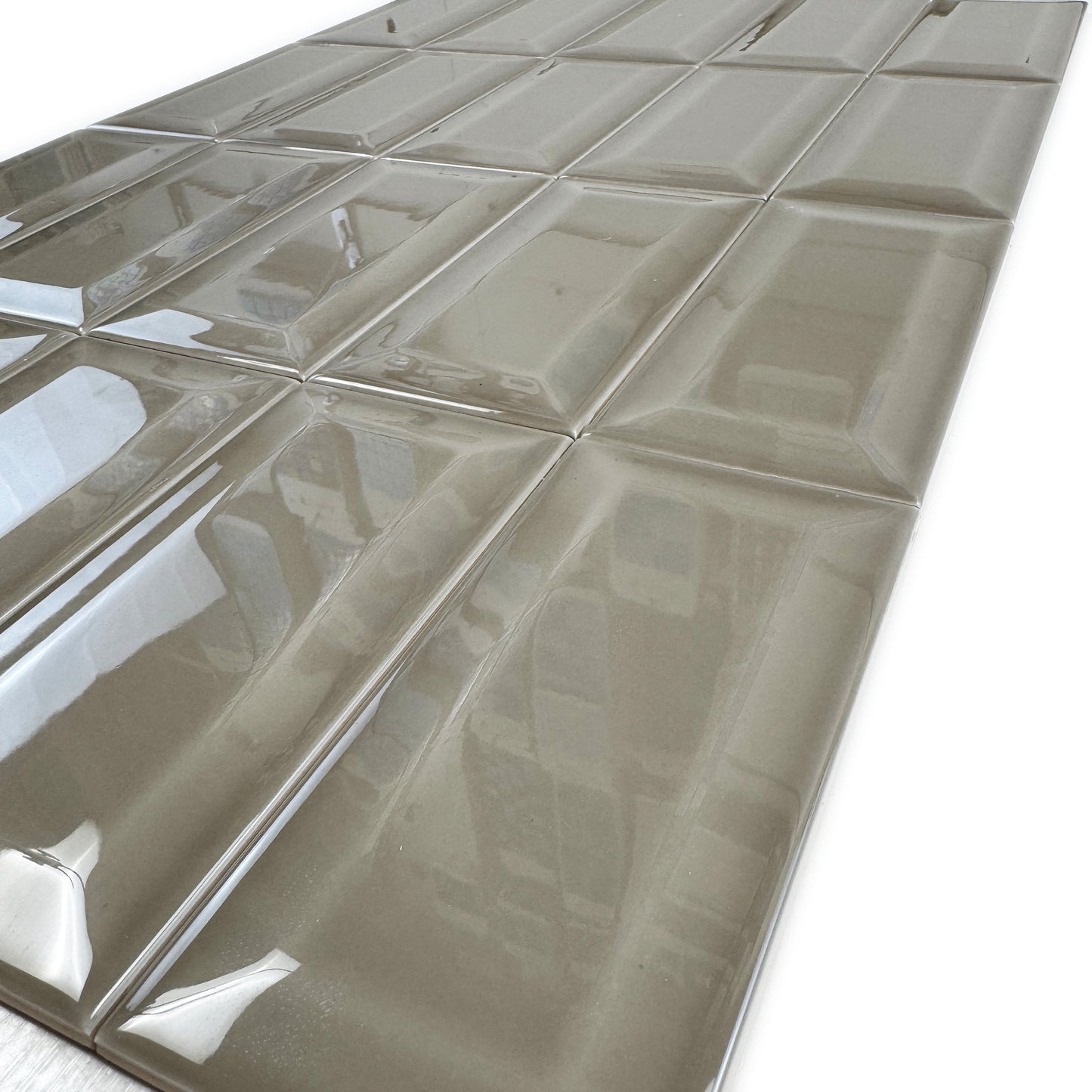Urban Luxe Series Light Brown Glossy Beveled Edge Ceramic Tile
