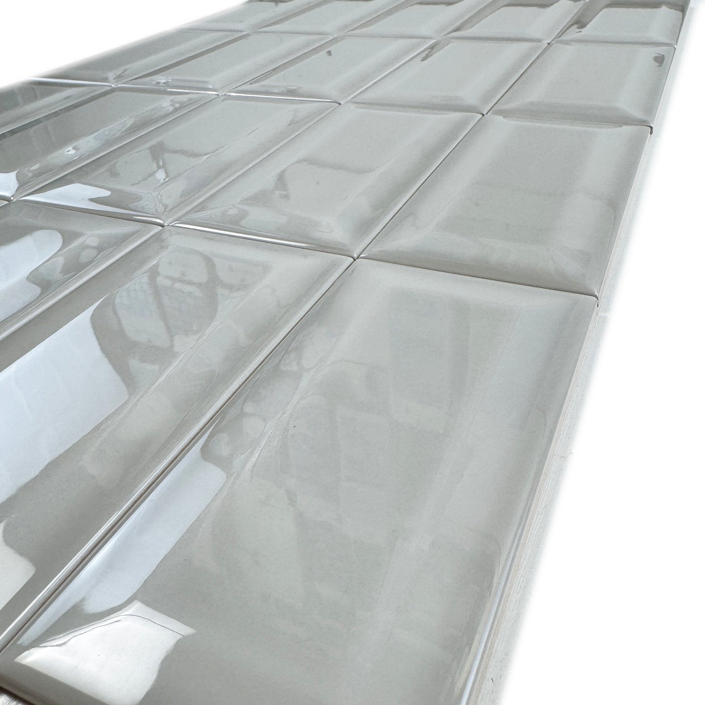 Urban Luxe Series Light Grey Glossy Beveled Edge Ceramic Tile