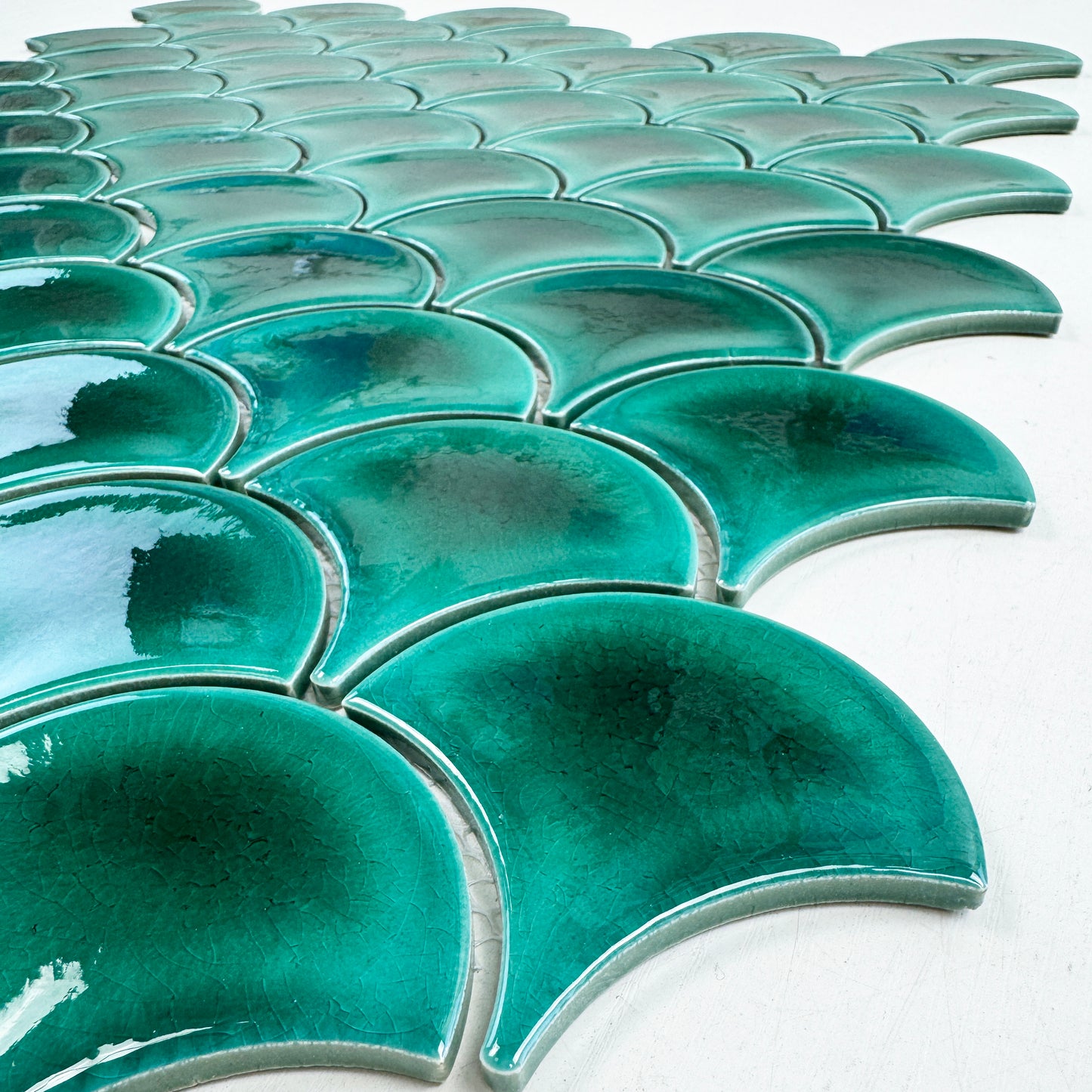 Verona Grace Series Pine Green Fan Shape Porcelain Mosaic