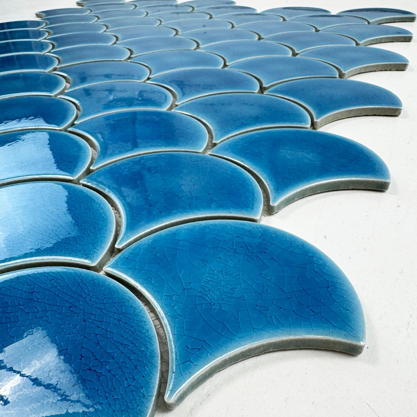 Verona Grace Series French Blue Fan Shape Porcelain Mosaic
