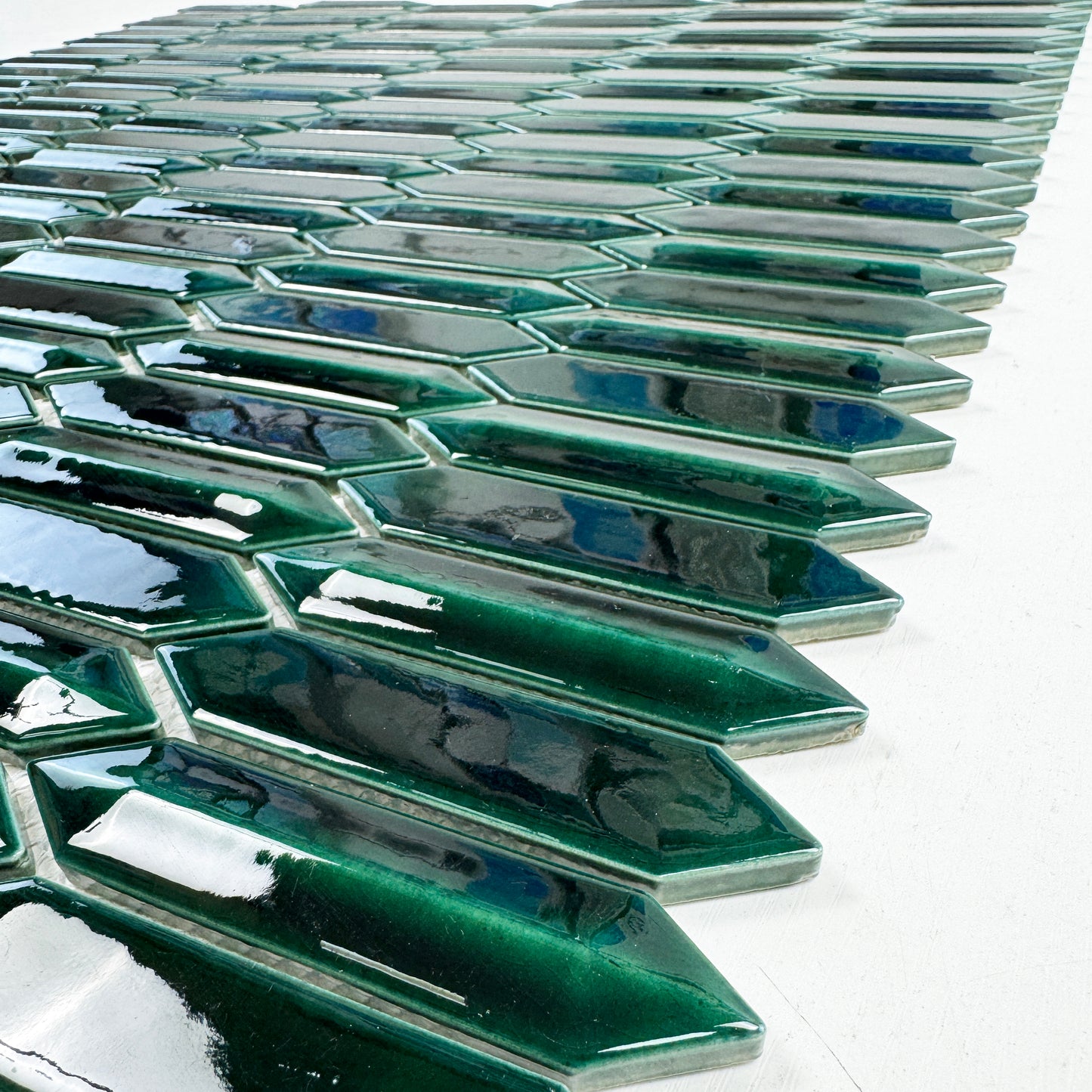 Ravello Garden Series Deep Emerald Green Elongated Hexagonal Shape Glossy Porcelain Mosaic
