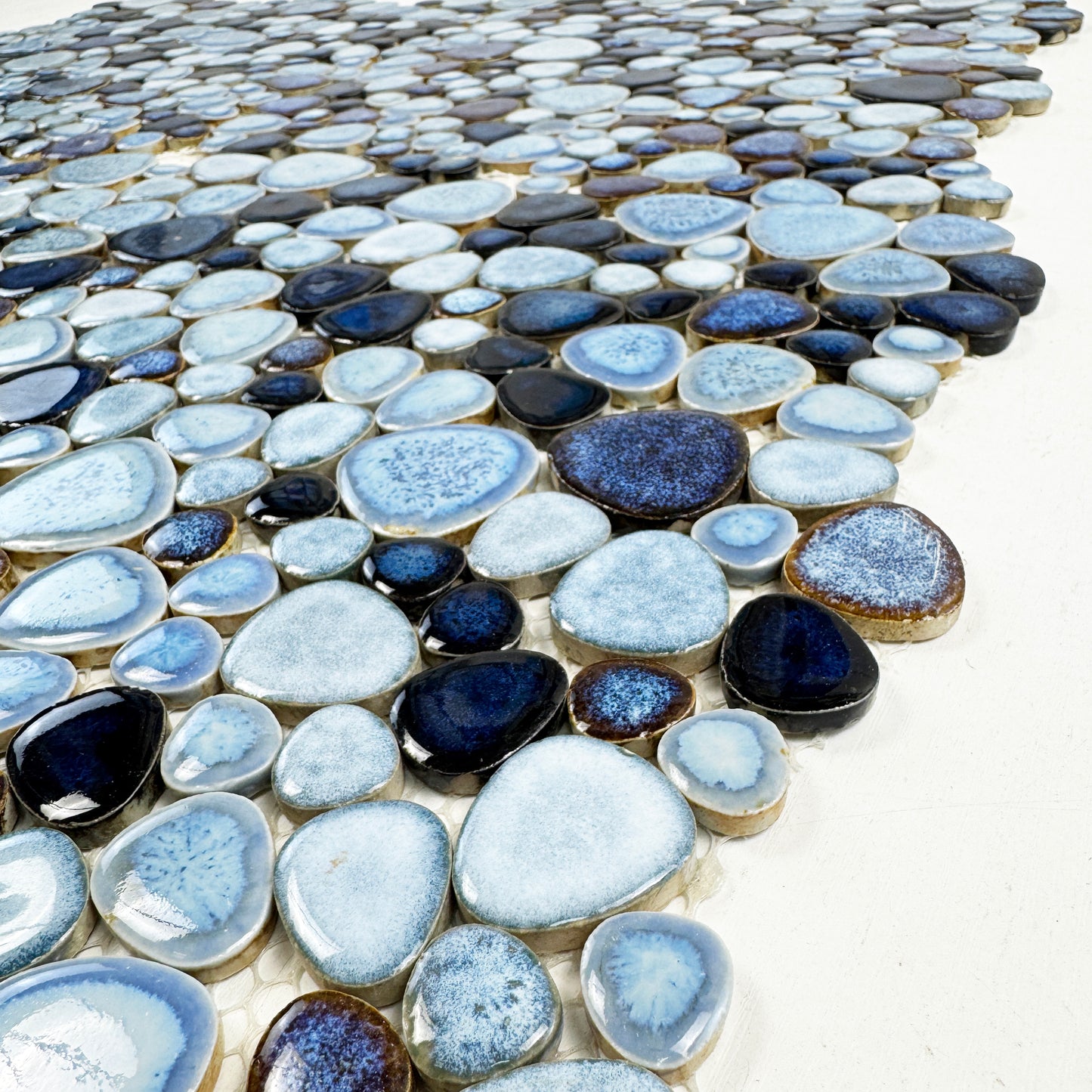 Positano Sky Series Sky Blue & Chocolate Brown Round Ice Crack Porcelain Mosaic