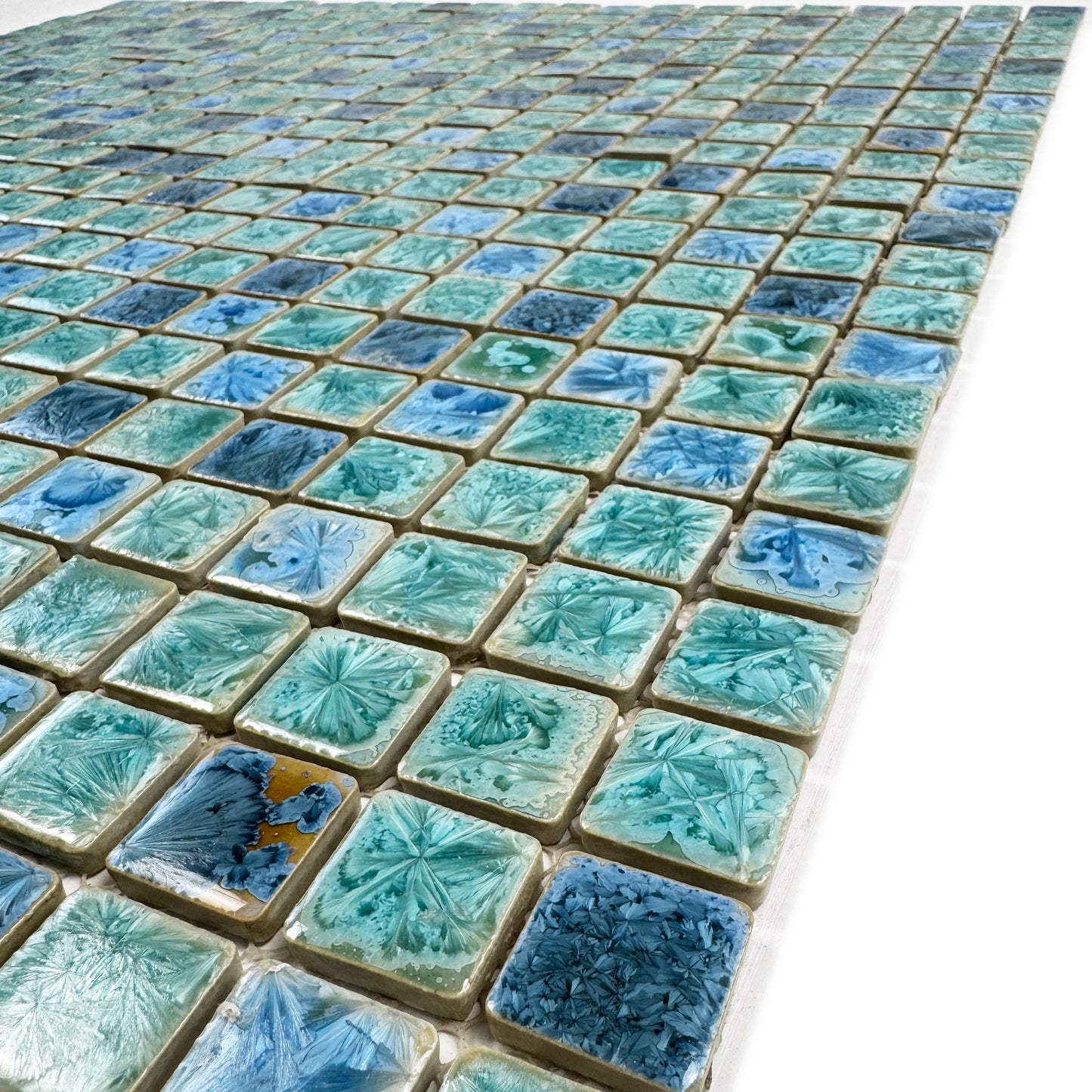 Milan Melody Series Tiffany Blue & Baby Blue & Royal Blue Mixed Square Ice Crack Porcelain Mosaic