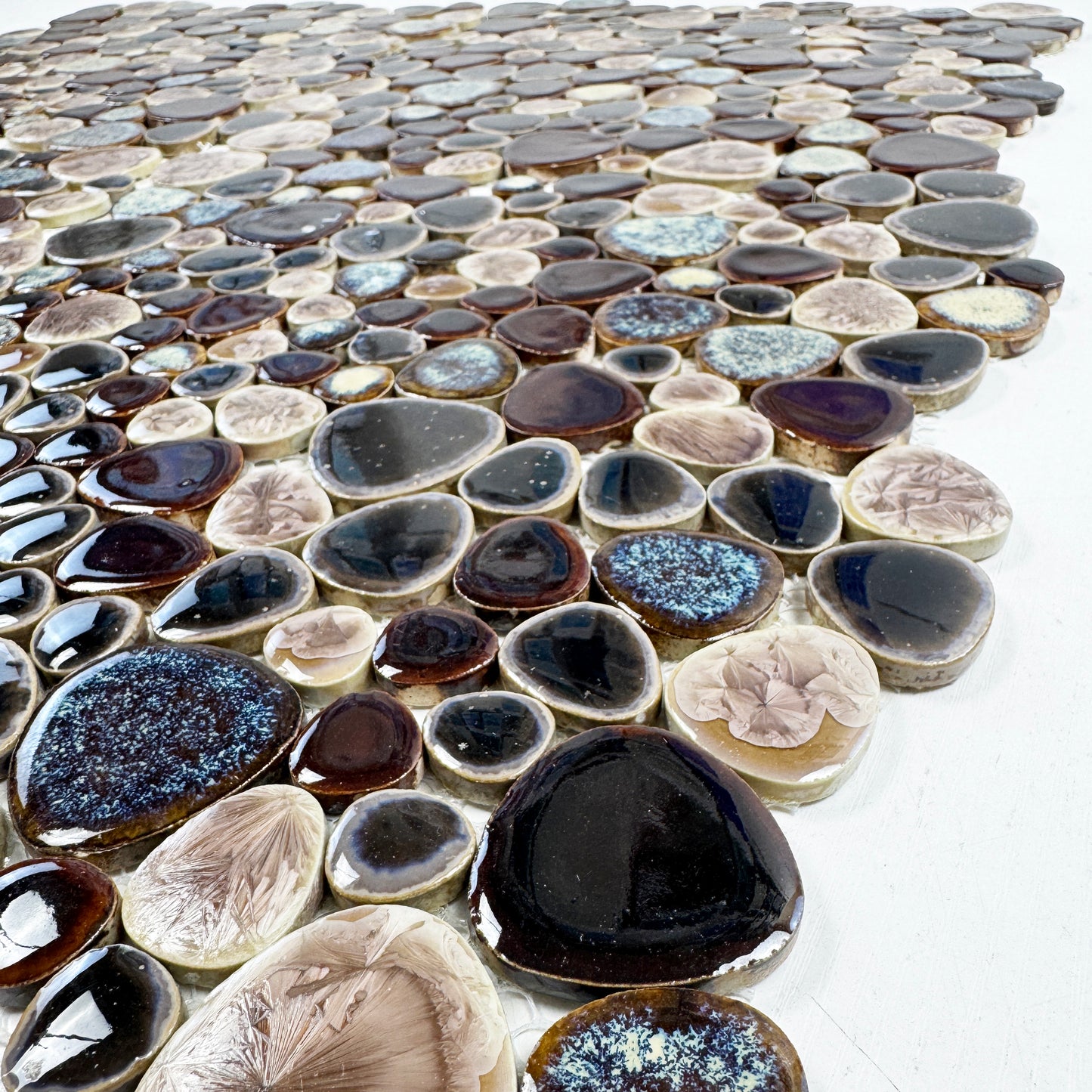 Positano Sky Series Light Brown & Chocolate Brown & Coffee Brown Mixed Round Ice Crack Porcelain Mosaic