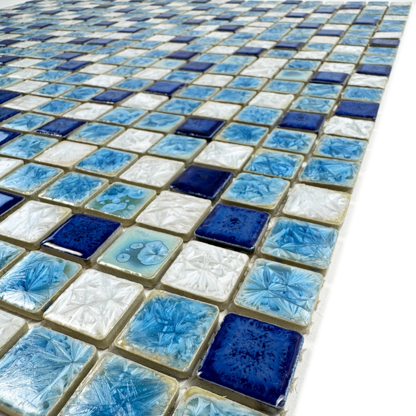 Milan Melody Series White & Baby Blue & Navy Blue Mixed Square Ice Crack Porcelain Mosaic