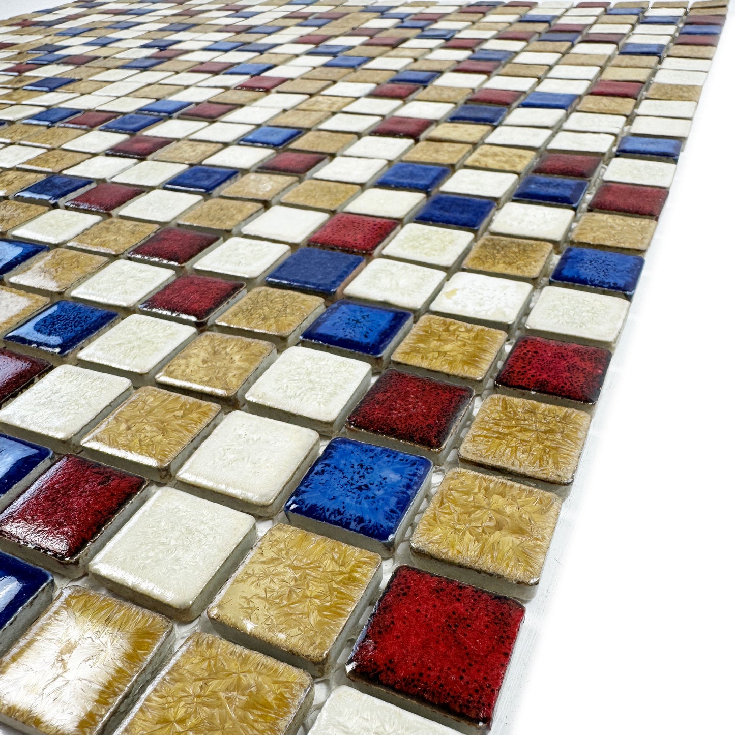 Milan Melody Series Light Beige & Gold Beige & Cobalt Beige & Red Mixed Square Ice Crack Porcelain Mosaic