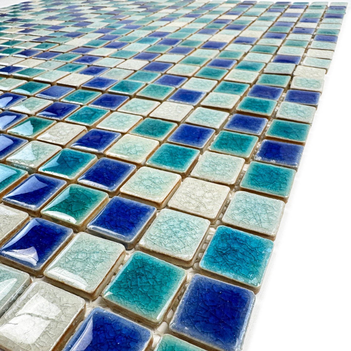 Milan Melody Series Light Beige & Light Blue & Tiffany Blue & Midnight Blue Mixed Square Ice Crack Porcelain Mosaic