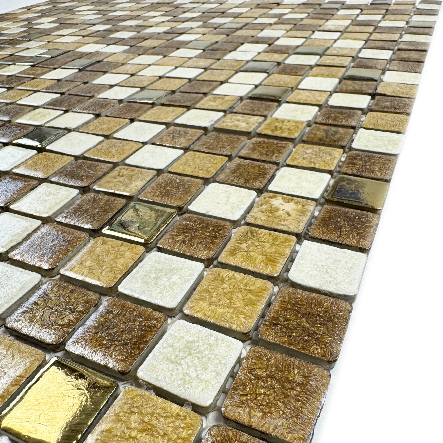 Milan Melody Series Light Beige & Gold Beige & French Beige Mixed Square Ice Crack Porcelain Mosaic