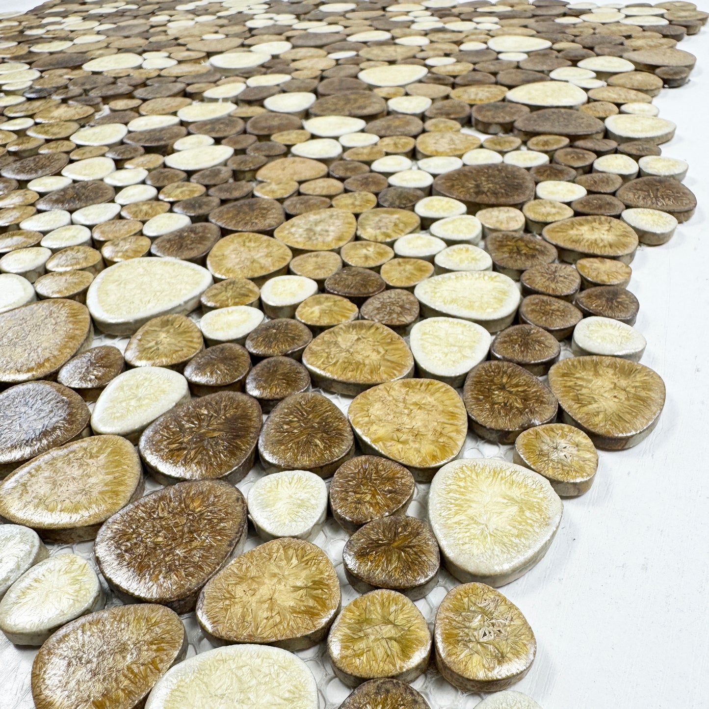 Positano Sky Series Light Beige & French Beige & Boutique Beige Mixed Round Ice Crack Porcelain Mosaic