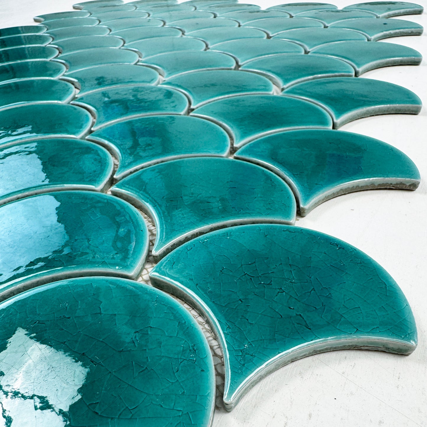 Verona Grace Series Tiffany Blue Fan Shape Porcelain Mosaic