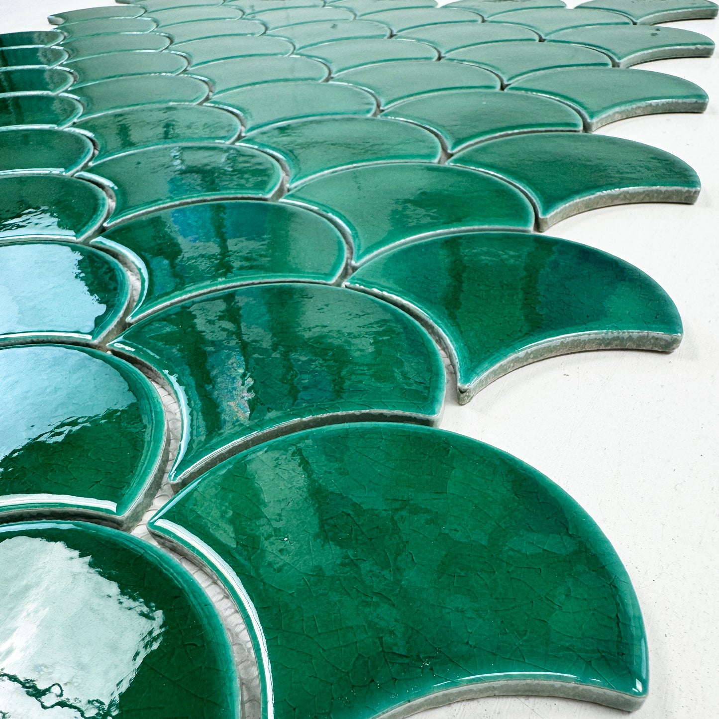 Verona Grace Series Forest Green Fan Shape Porcelain Mosaic
