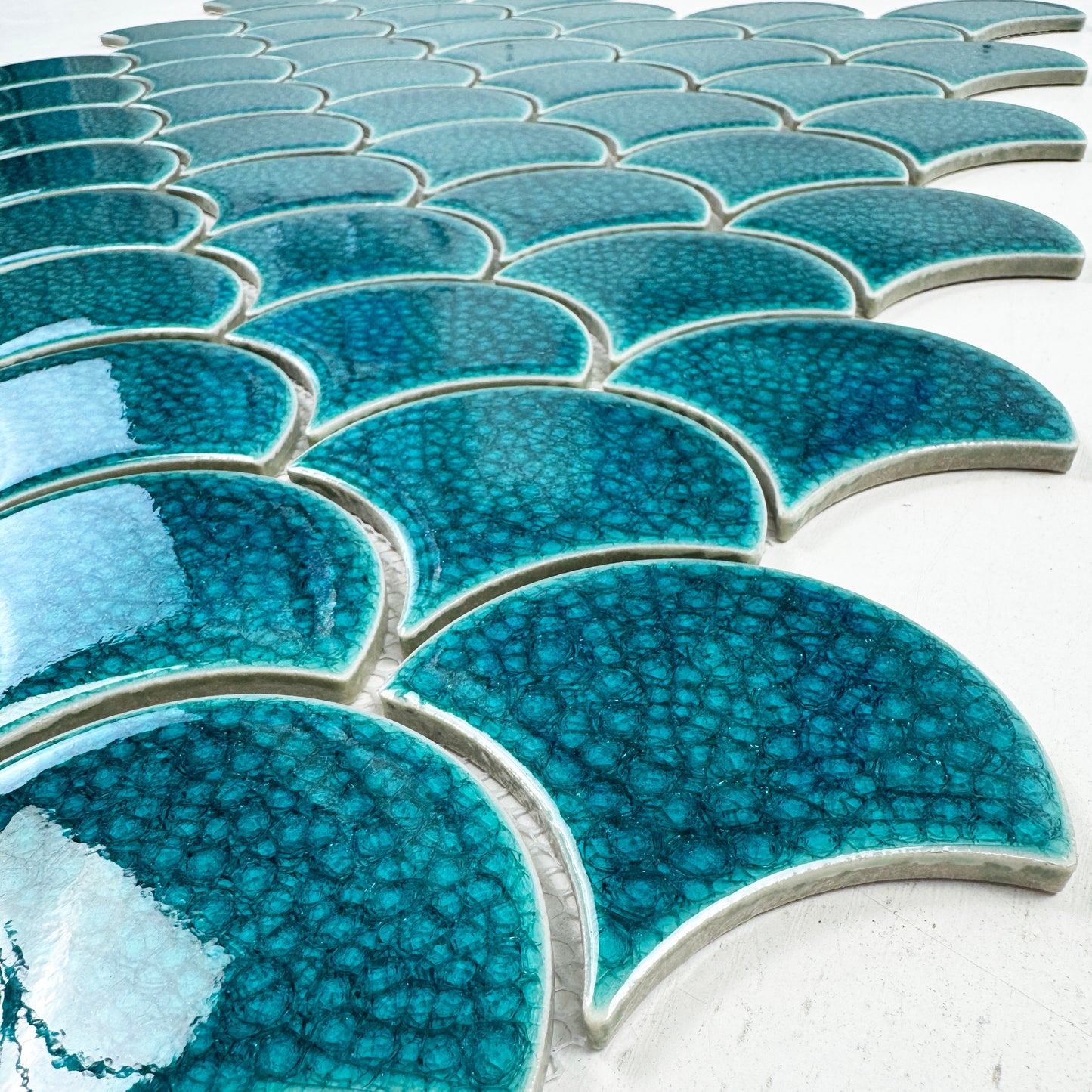 Verona Grace Series Blue Fan Shape Porcelain Mosaic