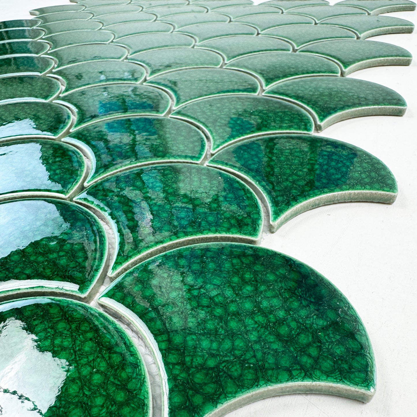 Verona Grace Series Leaf Green Fan Shape Porcelain Mosaic