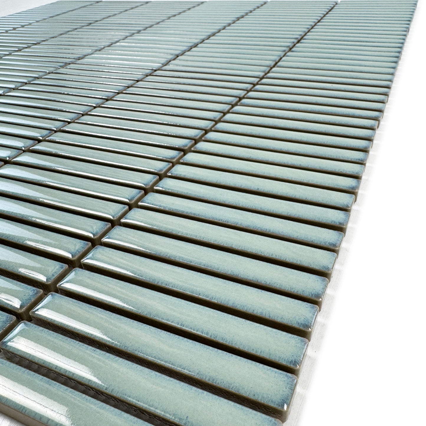 Aurora Strips Series Mint Green Long Strip Glossy Glazed Porcelain Mosaic