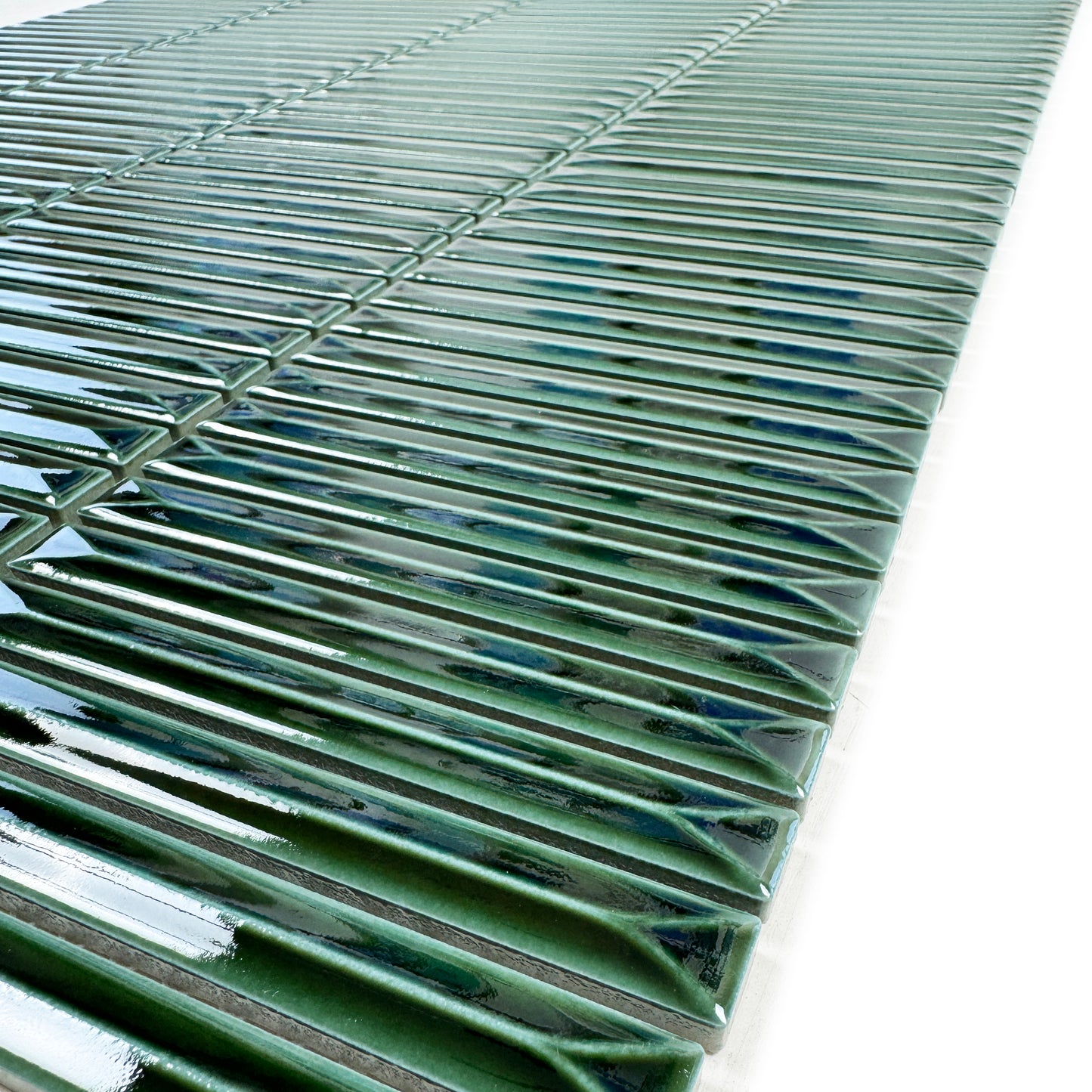 Sicilian Luxury Series Deep Forest Green Elongated Beveled Rectangular Shape Glossy Porcelain Mosaic