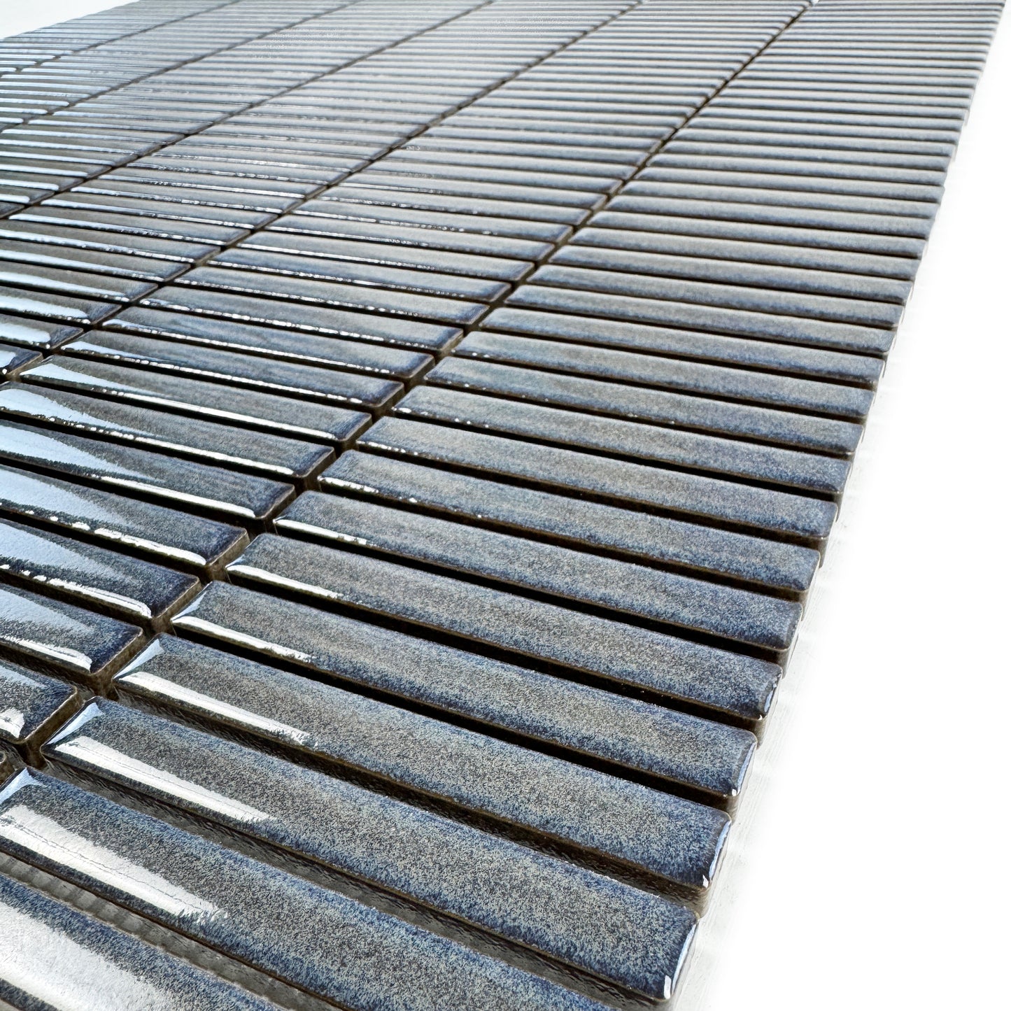 Aurora Strips Series Lava Gray Long Strip Glossy Glazed Porcelain Mosaic