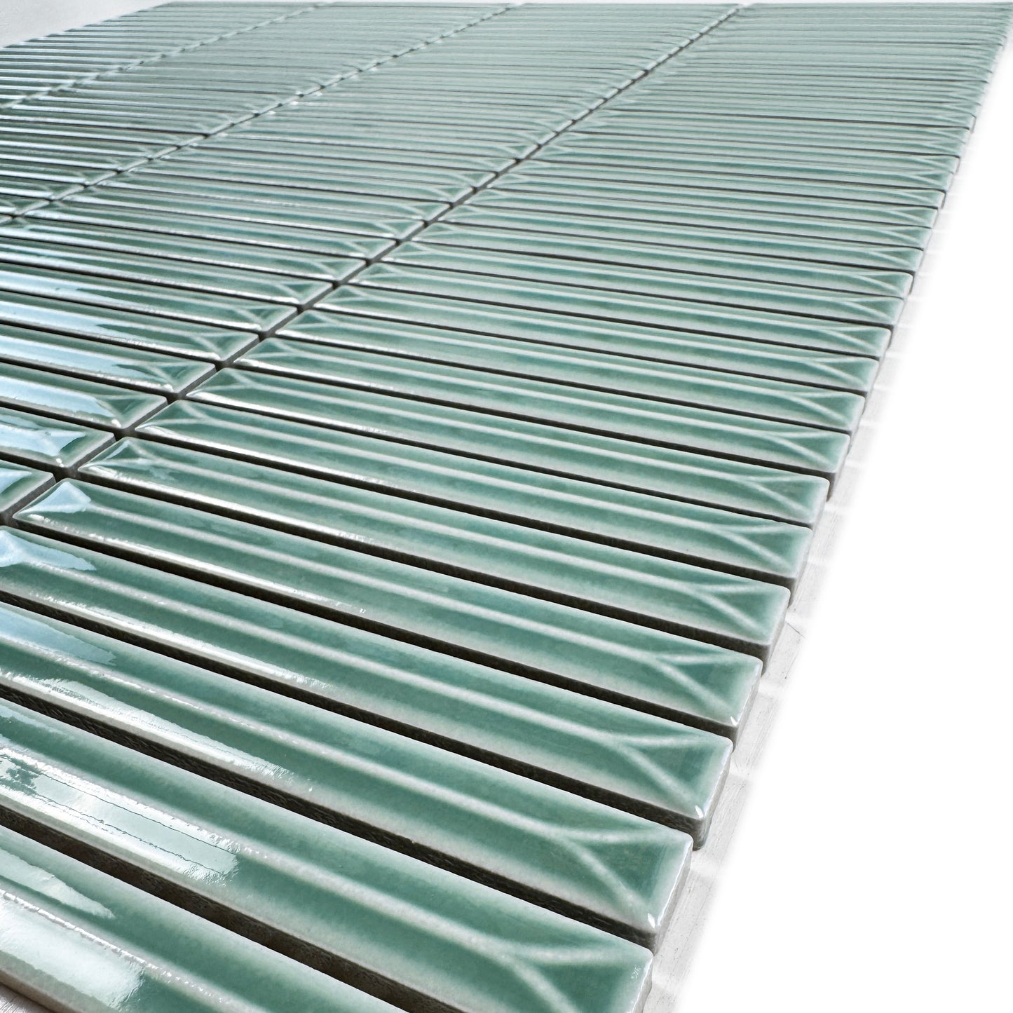 Sicilian Luxury Series Tiffany Blue Elongated Beveled Rectangular Shape Glossy Porcelain Mosaic
