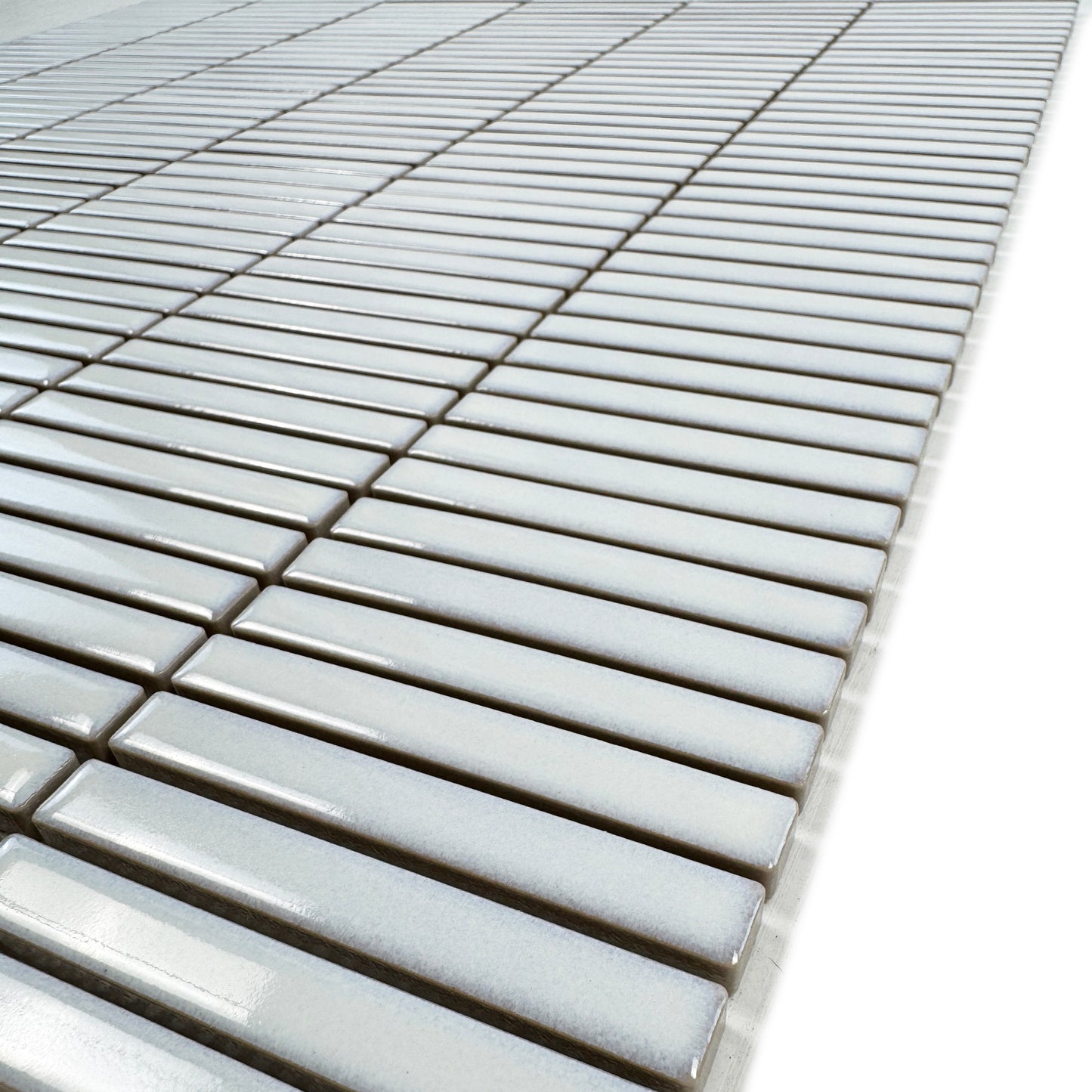 Aurora Strips Series Pearl White Long Strip Glossy Glazed Porcelain Mosaic