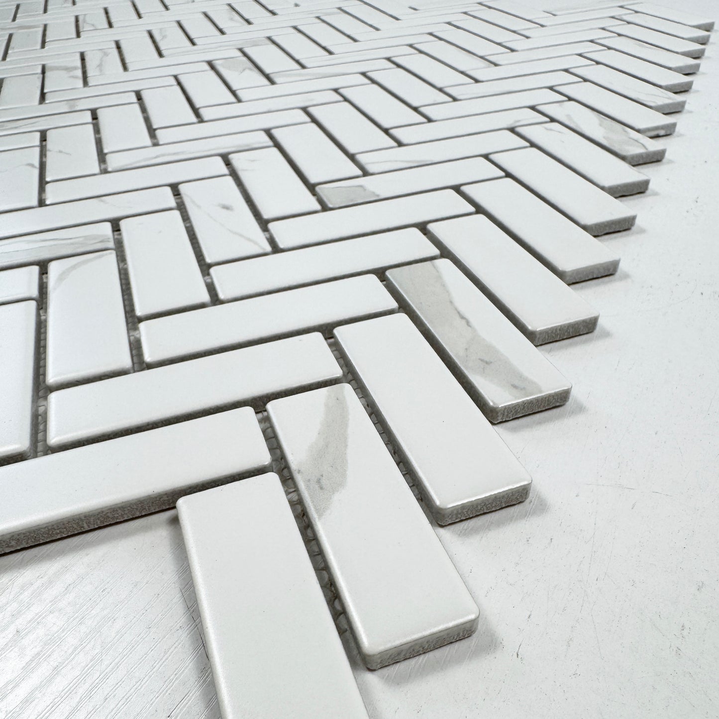 Carrara Lumina Series Carrara White Herringbone Porcelain Mosaic