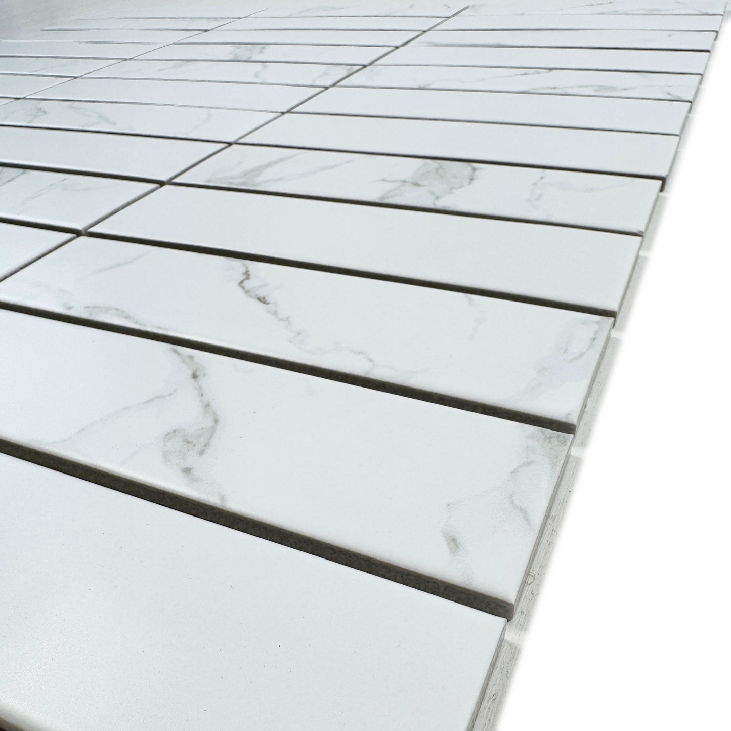 Carrara Lumina Series Carrara White Upright Plane Long Strip Porcelain Mosaic