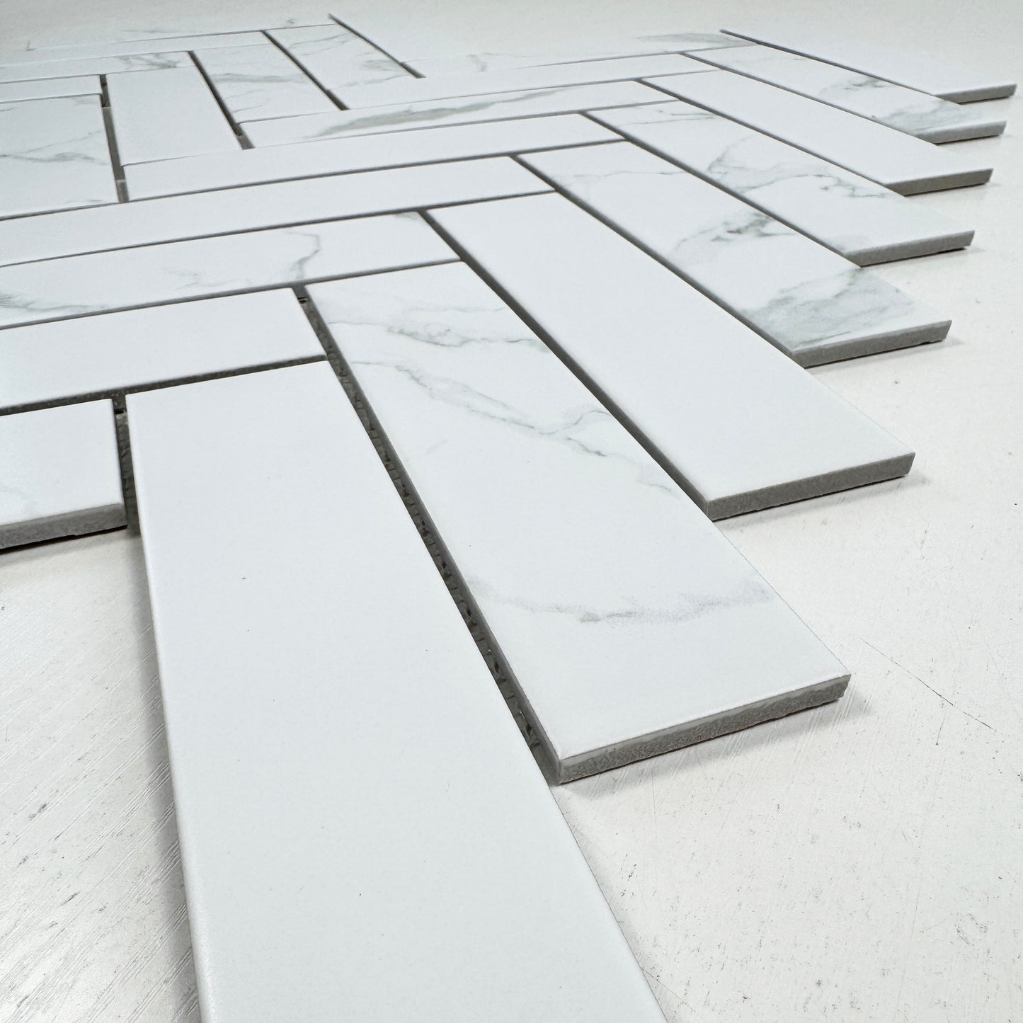 Carrara Lumina Series Carrara White Herringbone Porcelain Mosaic