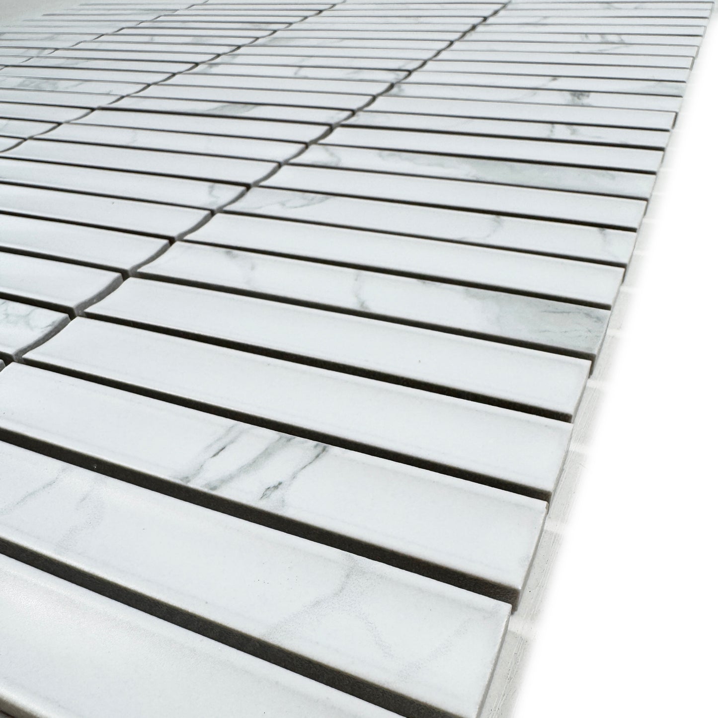 Carrara Lumina Series Carrara White Concave Surface Long Strip Porcelain Mosaic