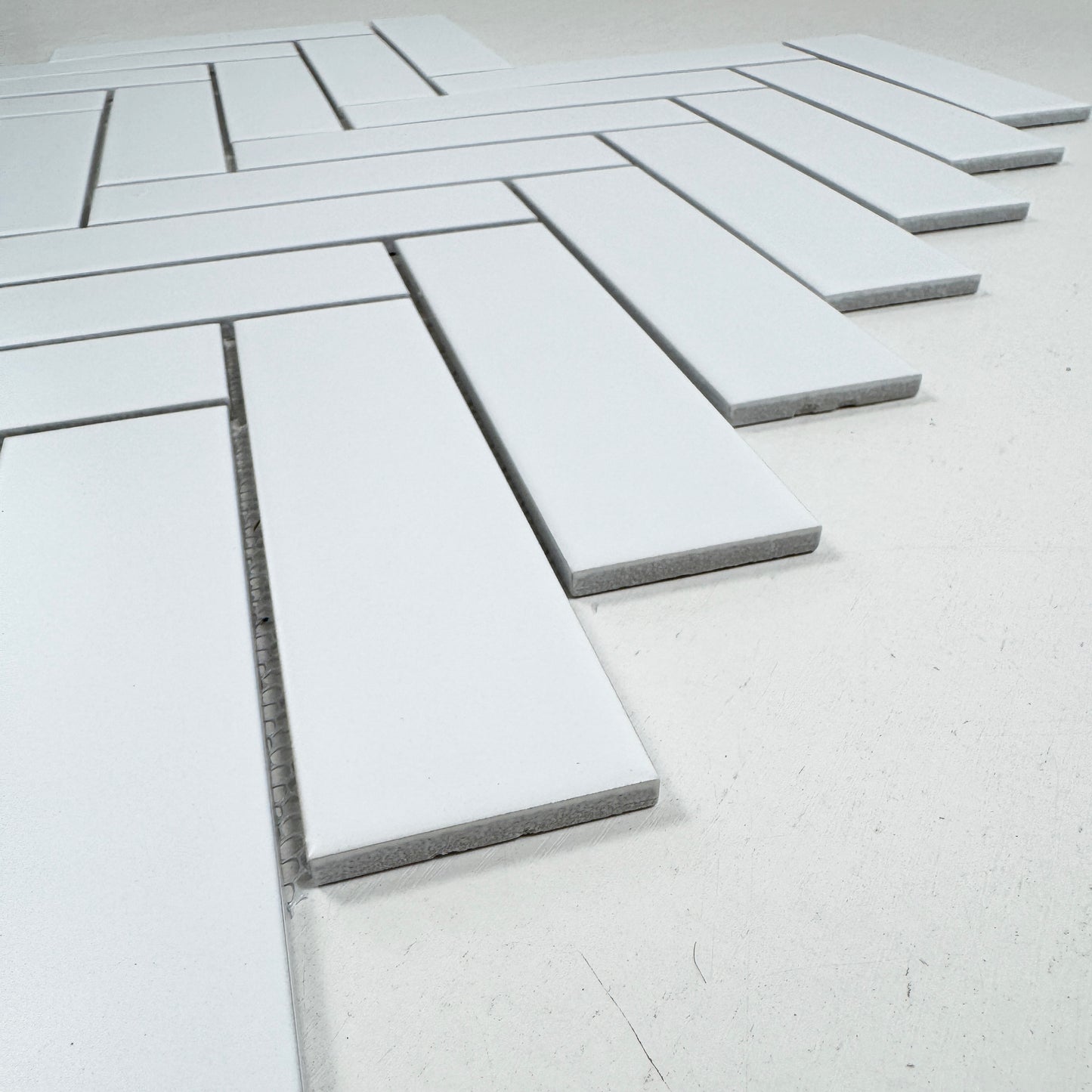Carrara Lumina Series Pure White Herringbone Porcelain Mosaic