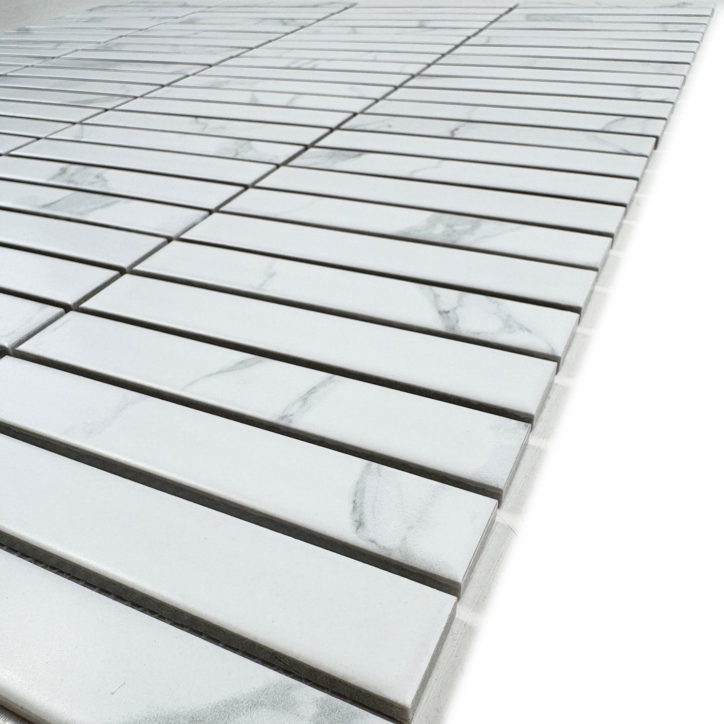 Carrara Lumina Series Carrara White Flat Surface Long Strip Porcelain Mosaic