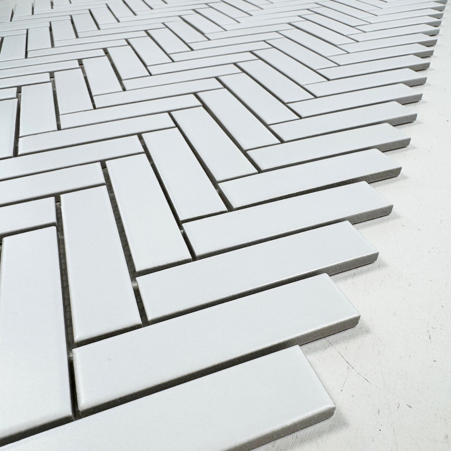 Carrara Lumina Series Pure White Herringbone Porcelain Mosaic