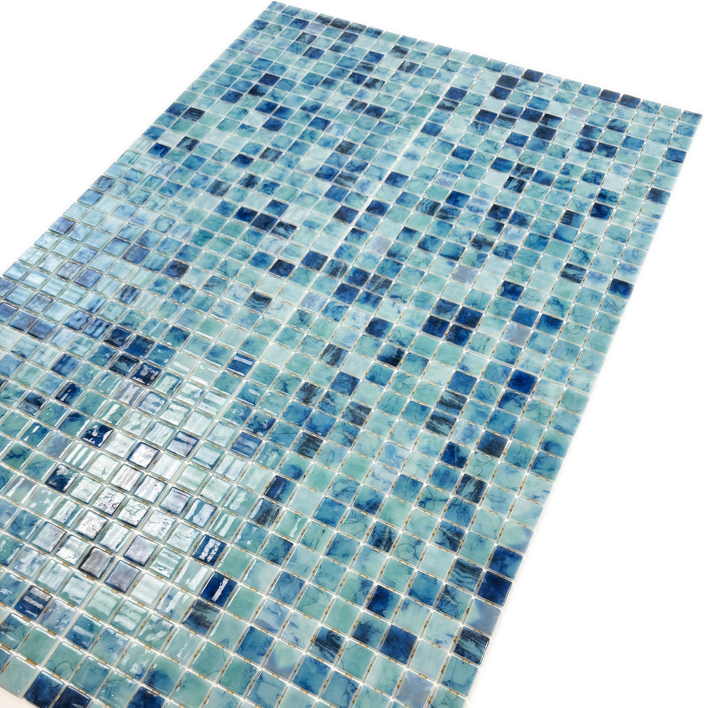 Spanish Mosaic Series Tiffany Blue & Sapphire Blue Mixed Recycled Glass Mosaic