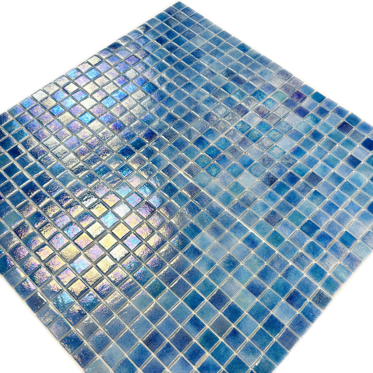 European Mosaic Series Teal Blue Iridescent Recycled Glass Mosaic