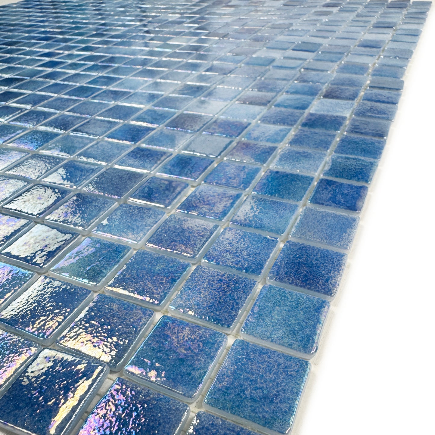 European Mosaic Series Teal Blue Iridescent Recycled Glass Mosaic