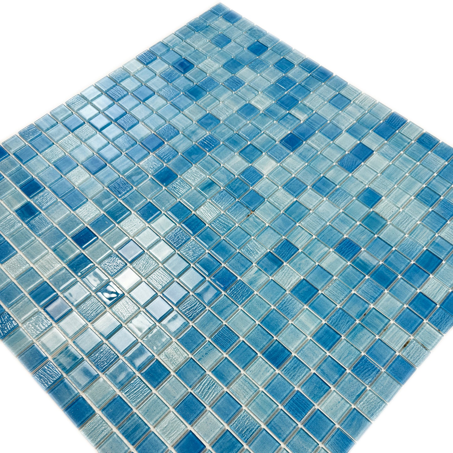 Noble Haven Light Blue & baby Blue & French Blue Mixed Cloud Hand-Drown Crystal Glass Mosaic