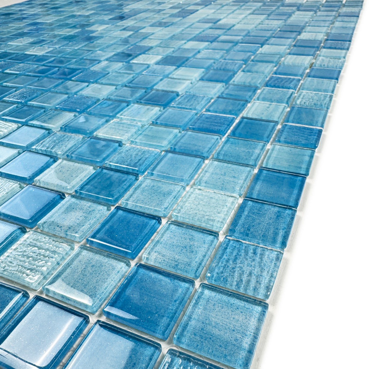 Noble Haven Light Blue & baby Blue & French Blue Mixed Cloud Hand-Drown Crystal Glass Mosaic