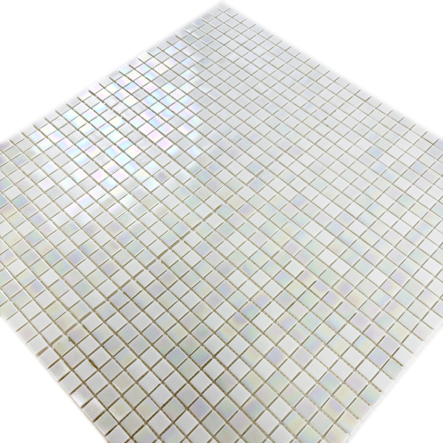 Glacial Artistry Series White Iridescent Hot Melt Glass Mosaic