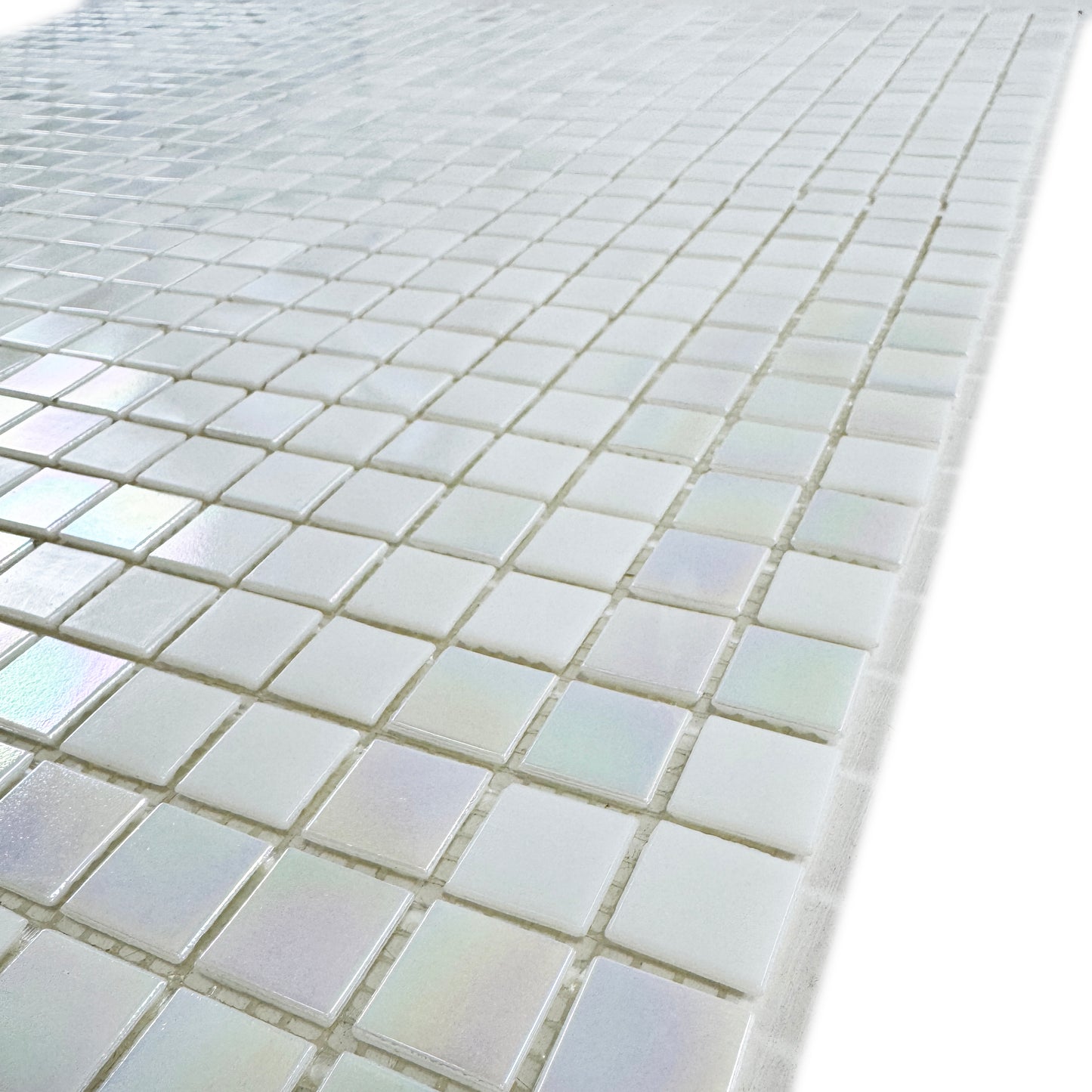 Glacial Artistry Series White Iridescent Hot Melt Glass Mosaic