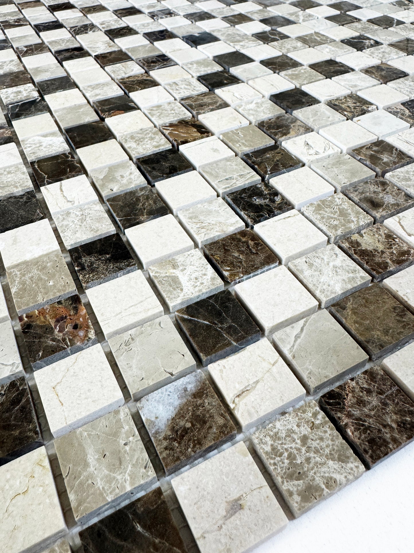 Barcelona Earth Series Dark Emperador & Cream Marfil Polished Sapcing Pattern Square Marble Mosaic